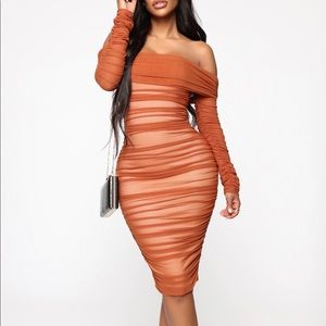Fashion Nova Rust Ruched Dress